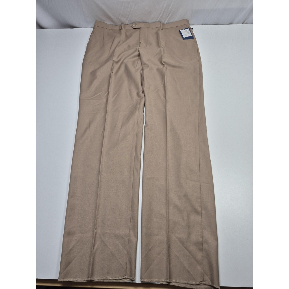 Leonardo Valenti Dress Pants Mens 44x36 Beige Wool Flat Front Classic NWT